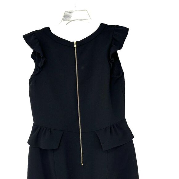 Sandro Paris Dress Black Mini Peplum Flutter Cap Sleeve Fitted Sexy Classic Chic - Picture 5 of 9